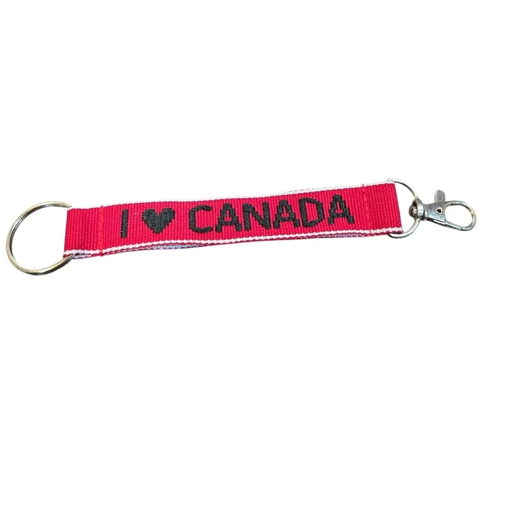 I Love Canada Keychain Embroidered Double Sided Keyring Fob